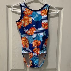 Adult XS small floral Plum leotard with pattern on back.
